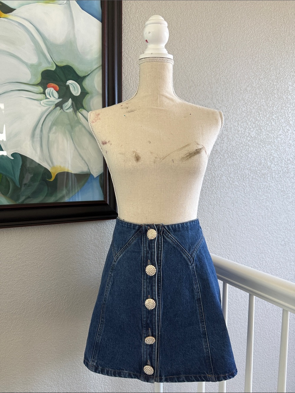 Kimchi Blue Urban Outfitters Medium Wash Button Front Denim A-Line Skirt XL